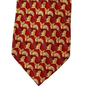 Ermenegildo Zegna Mens Neck Tie Red Gold Novelty Print 100% Silk Italy 59" Long